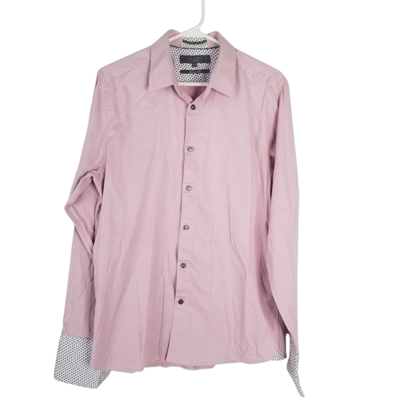 Ted Baker Pink White Geometric Print Button Front Modern Fit Shirt Size 16 - Picture 1 of 12